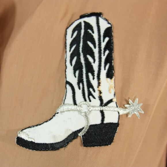 Vintage Fascination Western Cowboy Boot Satin Blouse Button Down M Tan 1980s - Picture 3 of 7
